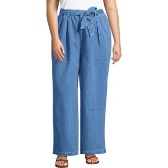 Lands End Plus Size High Ridge Twill Pull On Pleated Wide Leg Pants in Hutton Blue Wash at Nordstrom, Size 1 X