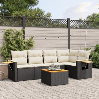 vidaXL Set De Sof&aacute;s De Jard&iacute;n 6 Piezas Y Cojines Rat&aacute;n Sint&eacute;tico Negro Vidaxl