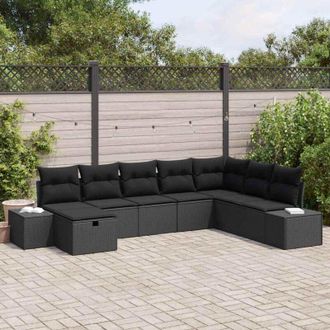 vidaXL Conjunto De Sof&aacute; De Jard&iacute;n 8 Pcs Negro Rat&aacute;n Sint&eacute;tico