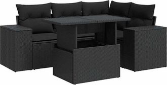 vidaXL Set De Muebles De Jard&iacute;n 5 Pzas Y Cojines Rat&aacute;n Sint&eacute;tico Negro Vidaxl