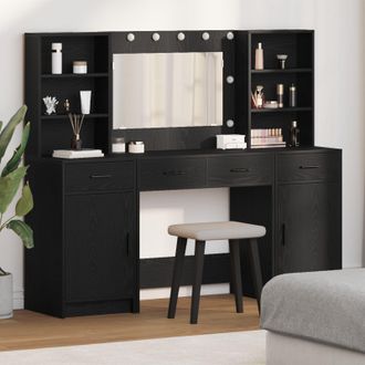 Berkfield Home 3 Piece Dressing Table Set Black Engineered Wood