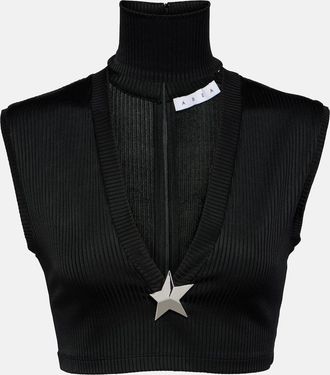 Area Star Stud ribbed-knit crop top