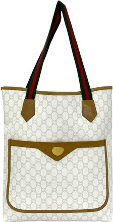 Gucci Beige Green Red Color White Leather Pvc Tote Bag (Pre-Owned)