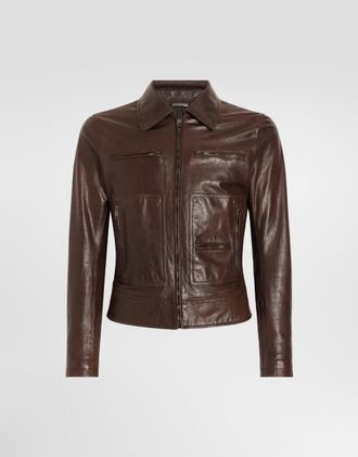 Dolce & Gabbana Leather Jacket - Man Coats And Jackets Brown 44