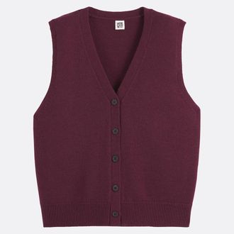 La Redoute Collections Korte wollen vest met V-hals, mouwloos, met knopen