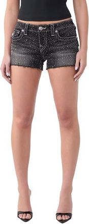 True Religion Crystal Joey Low Rise Cutoff Denim Shorts in Thunder Bloom at Nordstrom, Size 28