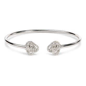 House of Brilliance 925 Sterling Silver Diamond Accent Love Knot Flexy Open Bangle Bracelet