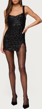 Edikted Julieta Sequin Sleeveless Minidress in Black at Nordstrom, Size X-Large