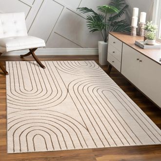 Paco Home Paco Home - Alfombra Salon De Habitacion Pelo Corto Motivo Floral Arco&iacute;ris Geometrico 240x340 Cm, Crema