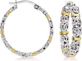 Ross-Simons Sterling Silver and 18kt Gold Over Sterling Byzantine Station Hoop Earrings