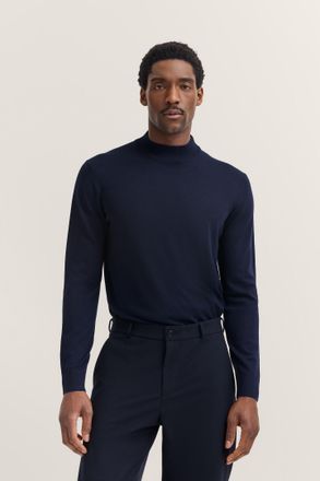 Bugatti Rollkragenpullover BUGATTI Regular Fit, Herren, Gr. 4XL, blau (390, marine), Strick, 90% Wolle, 10% Seide, unifarben, regular fit, ohne Ausschnitt, Ri