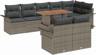 vidaXL Garden Sofa Set with Storage 9 pcs Grey Poly rattan vidaXL