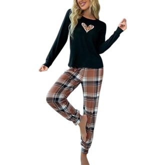 Generic Loungewear Sets For Women Comfy Pyjamas For Women S Heart Pajama Set Christmas Long Sleeve Print Tops And Pajamas Pants Soft Sleepwear Set Cozy Pyjama