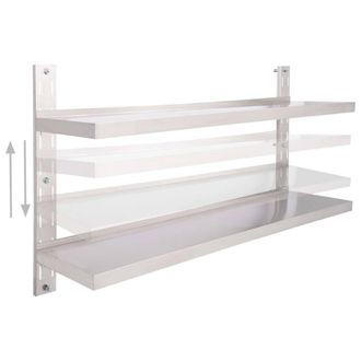 Berkfield Home Durable 2-Tier Floating Wall Shelf Stainless Steel 150x30 cm in Grey