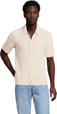 Lands End Short Sleeve Texture Stitch Button Through Sweater Polo in Ivory Sand Heather at Nordstrom, Size Xx-Large