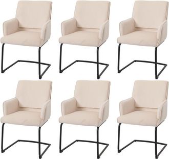 Hhg Hhg - Juego De 6 Sillas Basculantes 416, Silla De Comedor Silla De Cocina, Tela/textil Oeko-tex, Beige-crema