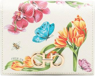 Ferragamo White Gancini Floral Wallet