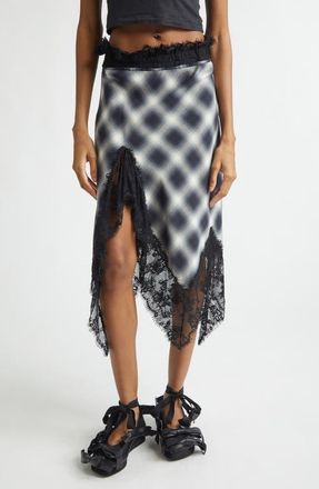 Collina Strada Asymmetric Crepe Midi Skirt in Fog Plaid at Nordstrom, Size X-Small