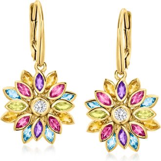 Ross-Simons Multi-Gemstone Flower Drop Earrings in 18kt Gold Over Sterling