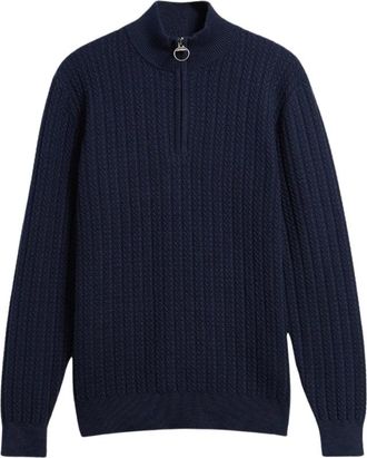 Barbour Herringbone Knitted Halfzip Jumper - male - Barbour - Turtlenecks - Blue - 2XL - Knitwear