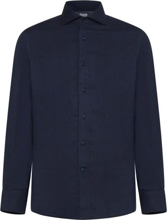 Brunello Cucinelli Brunello Cucinelli, Casual Shirts, male, Blue, Size: 2XL Blue Cotton Lyocell Blend Shirt