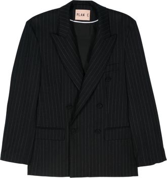 Plan C pinstriped blazer - women - Elastane/Cupro/Wool/Cotton - 42 - Blue