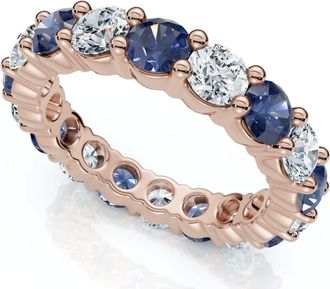 Pompeii3 3Ct Blue Sapphire & Diamond Eternity Ring 14k Gold Lab Grown