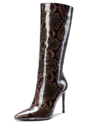 Castamere Womens Knee High Boots Pointed Toe Stilettos Zippers Boot 4IN High Heel Brown Snake Pattern Shoes UK 4.5