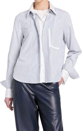 TWP Double Layer Boyfriend Shirt in White/navy Multi at Nordstrom, Size Xx-Small