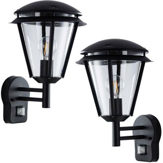 Loops 2 PACK IP44 Outdoor Wall Lamp Matt Black Steel Modern PIR Lantern Porch Curved