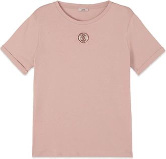 Oltre T-shirt met intarsia en kristallen - Dames - T-shirts - Roze - XS - Katoen - Tops