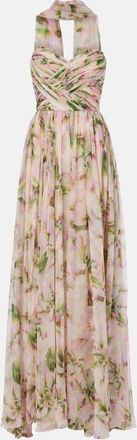 Monique Lhuillier Abito lungo in chiffon di seta floreale