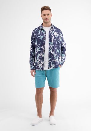 Lerros Langarmhemd LERROS LERROS Leinenhemd mit floralem AOP, Herren, Gr. L, Normalgr&ouml;ssen, blau (nautic blau), 56%Linen; 44% Baumwolle, Hemden Langarmhemd