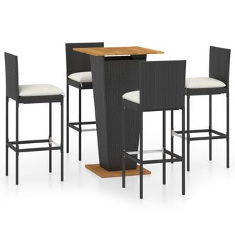vidaXL Set De Muebles De Bar De Jard&iacute;n 5 Pzas Y Cojines Rat&aacute;n Pe Negro Vidaxl