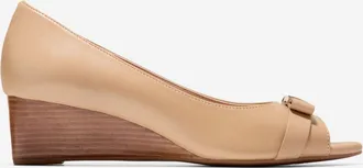 Cole Haan Womens Go-to Malta Peep Toe Bow Wedges - Beige Size 10.5