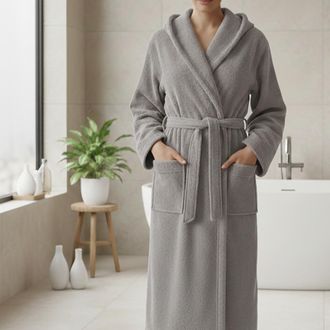 Dmora Bata Para Ba&ntilde;o Satotite, 100% Algod&oacute;n Con Capucha, Talla L, Gris