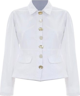 Kocca Jassen, Dames, Wit, L, Leer, Witte Cropped Jas met Gouden Knopen