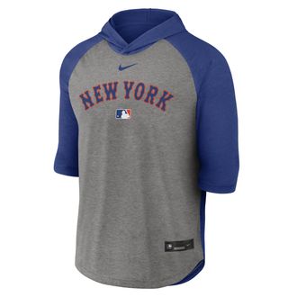 Nike New York Mets Authentic Collection Flux Nike Mens Dri-FIT MLB 3/4-Sleeve Hooded T-Shirt in Blue | 04HI005PNME-LQZ