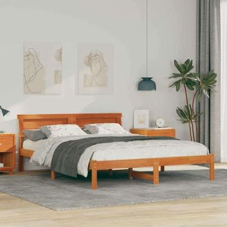 vidaXL Estructura De Cama Con Cabecera Marr&oacute;n Cera 140 X 200 Cm Vidaxl