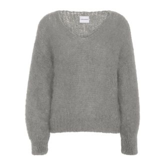 Americandreams Milana LS Mohair Knit - Dames - V-hals truien - Grijs - XL - Wol - Truien & Vesten