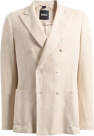 BOSS Hanry Slim Fit Stripe Textured Linen & Cotton Blend Sport Coat in Beige at Nordstrom, Size 46
