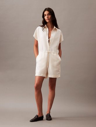 Calvin Klein Womens Linen Blend Romper - White - XS