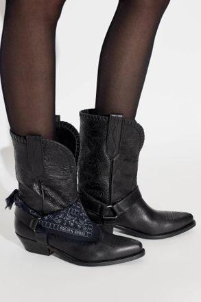 Golden Goose Heeled Ankle Boots Wish Star Low With Threads And Stra, Womens, Black