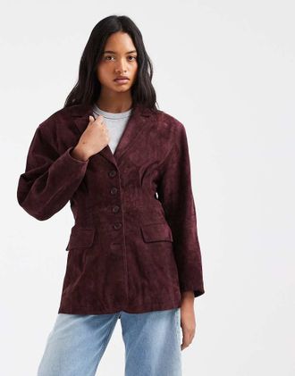 Urban Code blazer giacca oversize in camoscio con spalle scese color melanzana-Viola