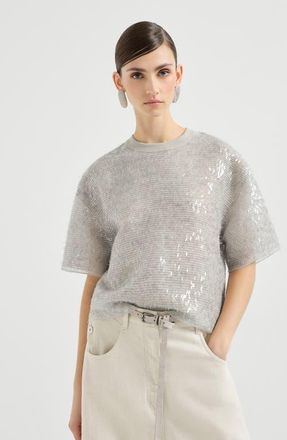 Brunello Cucinelli Dazzling embroidery T-shirt in Silver at Nordstrom, Size Xx-Small Eu