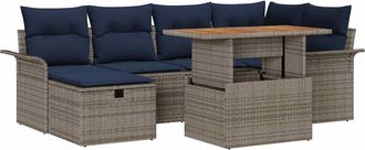 vidaXL Conjunto De Sof&aacute;s De Jard&iacute;n 7 Uds. Gris Rat&aacute;n Sint&eacute;tico Vidaxl