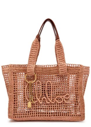 Chlo&eacute; Summer Banana Logo Raffia Tote bag - Pink - One Size