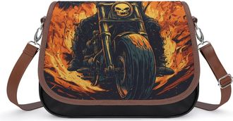 Generic Flaming Skeleton Grim Reaper Motorcycle Crossbody Bags for Women Fashion Leather Shoulder Handbags With Adjustable Strap