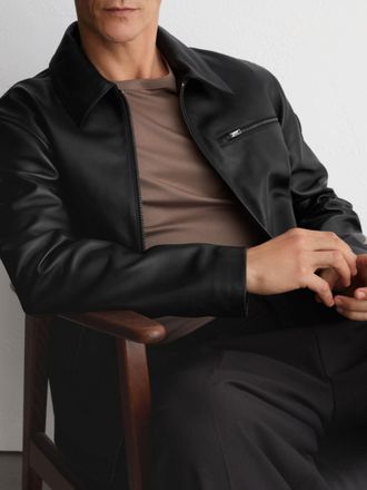 Reiss Black Leather Zip-through Jacket, Xxl