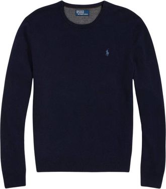 Polo Ralph Lauren Round-neck Knitwear, male, Blue, Size: L Wool Crew Neck Sweater
